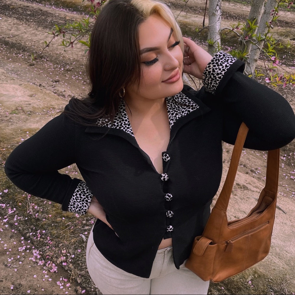 Vintage leopard fur trim blazer